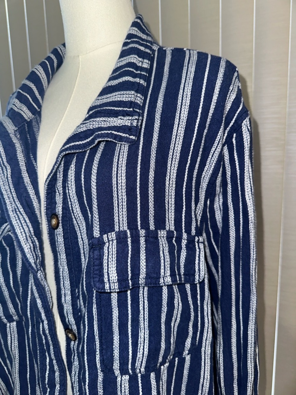 Striped Navy Utility Button-Up Jacket - Picture 3 of 12